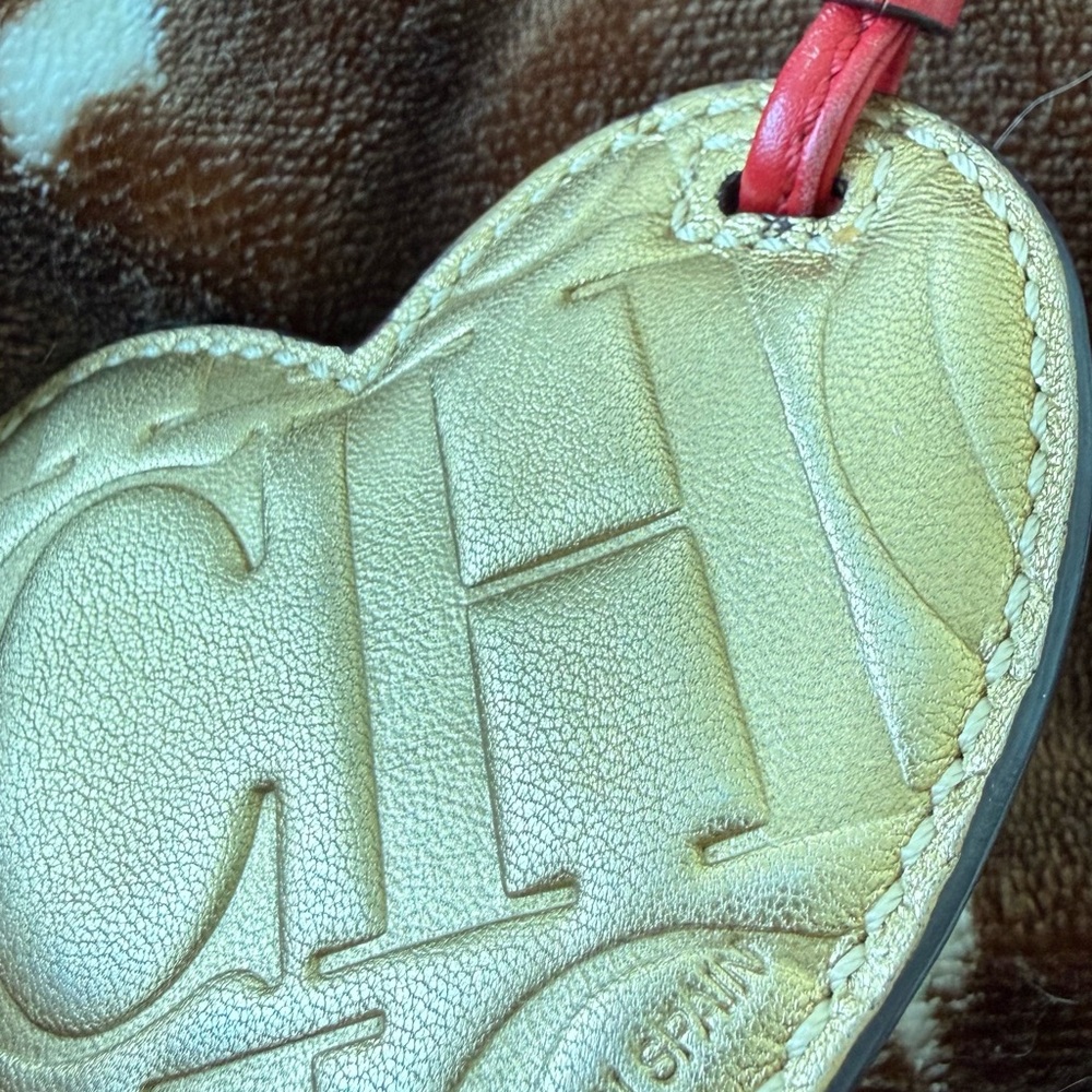 Carolina Herrera Gold Heart Leather Bag Charm with Red Strap